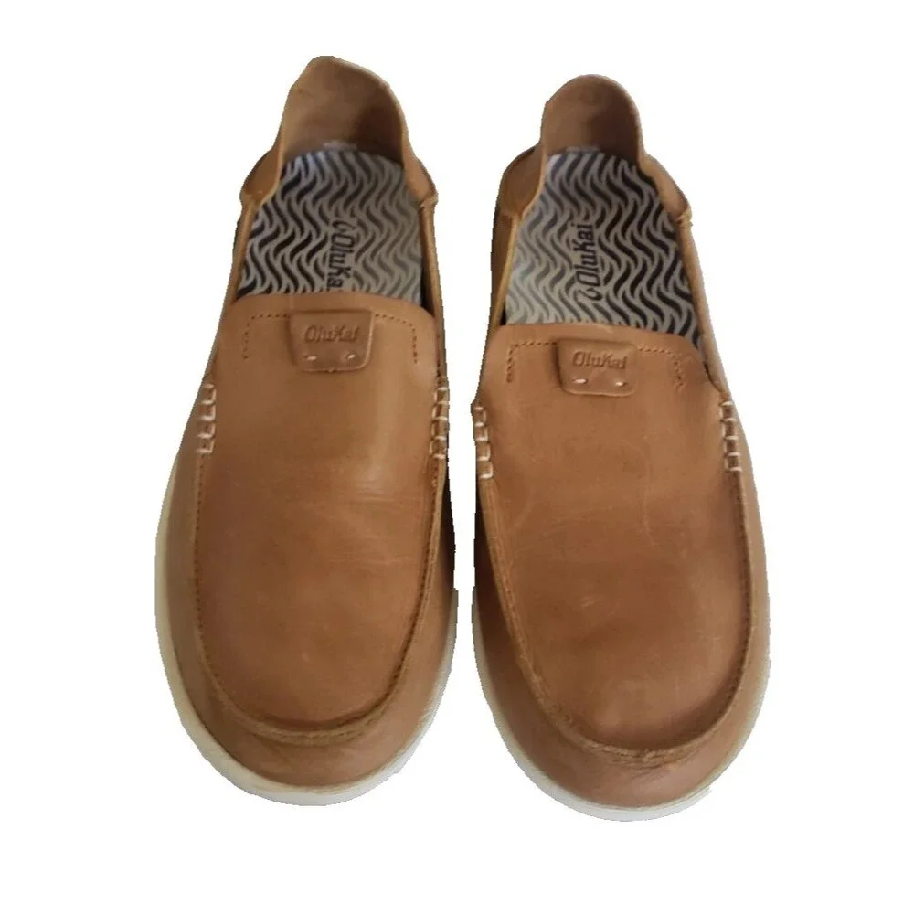 OLUKAI Kakaha Convertible Leather Slip-On Loafers Fox Tan Men's Size 10
